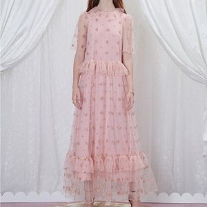 Sister Jane souvenir hearts dress maxi tiered glitter medium pink rare